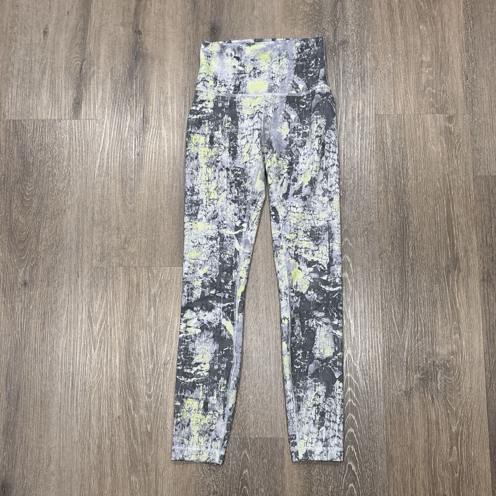 Lululemon Wunder Train High Rise Tight 25" Size 2 Gray Yellow Cinder Grain
